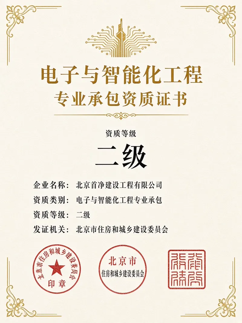 北京首净建设工程有限公司电子与智能化工程专业承包资质证书
