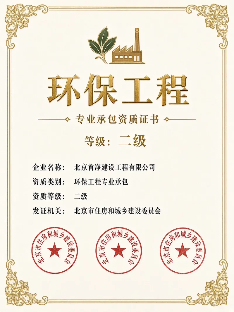 北京首净建设工程有限公司环保工程专业承包资质证书